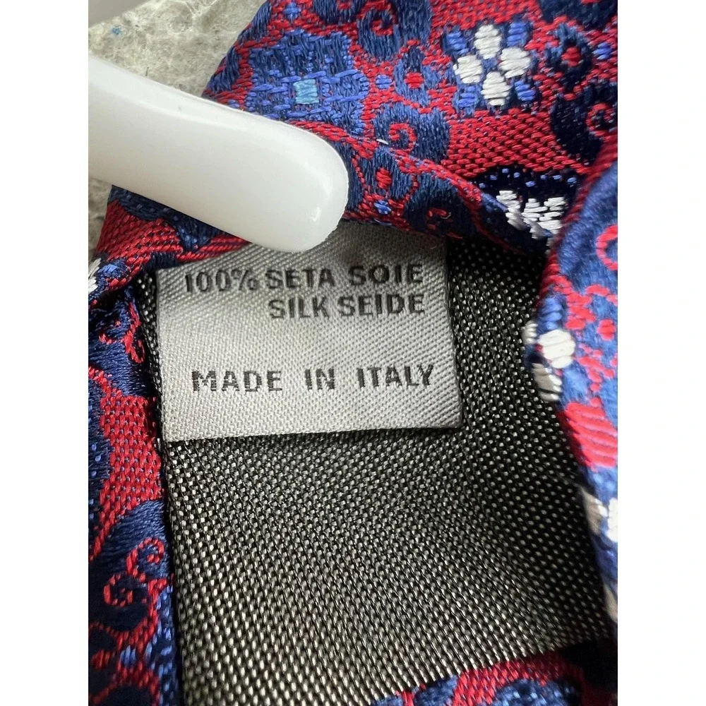 Canali Mens Silk Tie Red Blue Geometric Medallion Made In Italy Classic Pointed